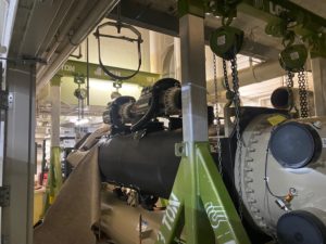 LGH aluminum gantry installing a hotel chiller.